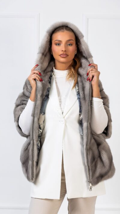 Hagar | Luxury Scandinavian Sapphire Mink Fur Cape/Jacket With Lavish Hood