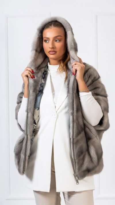 Hagar | Luxury Scandinavian Sapphire Mink Fur Cape/Jacket With Lavish Hood