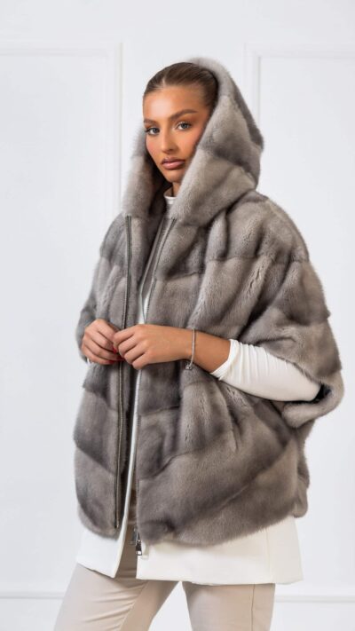 Hagar | Luxury Scandinavian Sapphire Mink Fur Cape/Jacket With Lavish Hood