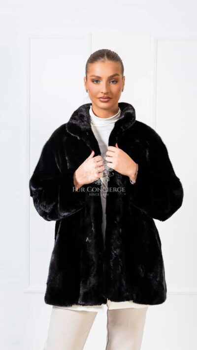 Foster | Luxury American Blackglama Mink Fur Jacket Diagonal Cut With Lavish Collar