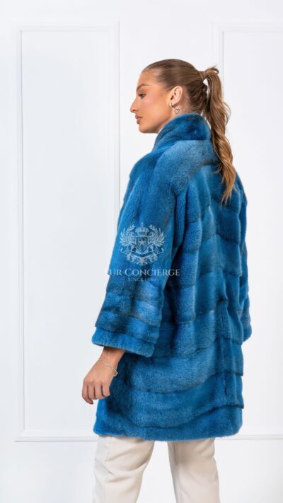 Vashti | Luxury Scandinavian Cross Mink Dyed In Blue Fur Coat With Lavish Shawl Collar