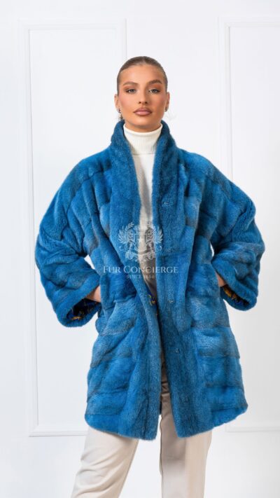 Vashti | Luxury Scandinavian Cross Mink Dyed In Blue Fur Coat With Lavish Shawl Collar