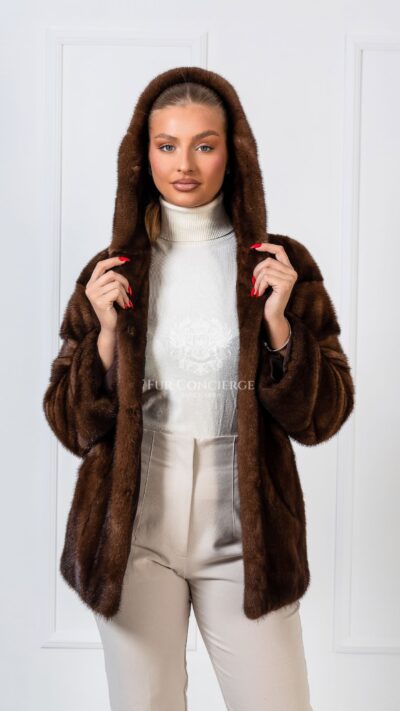 Iris | Luxurious Scandinavian Brown Mink Fur Jacket With Lavish Hood