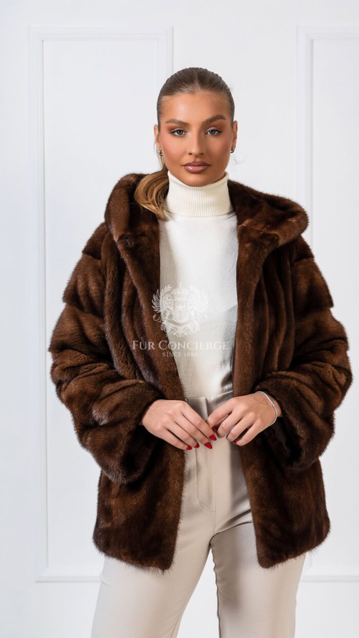 Iris | Luxurious Scandinavian Brown Mink Fur Jacket With Lavish Hood