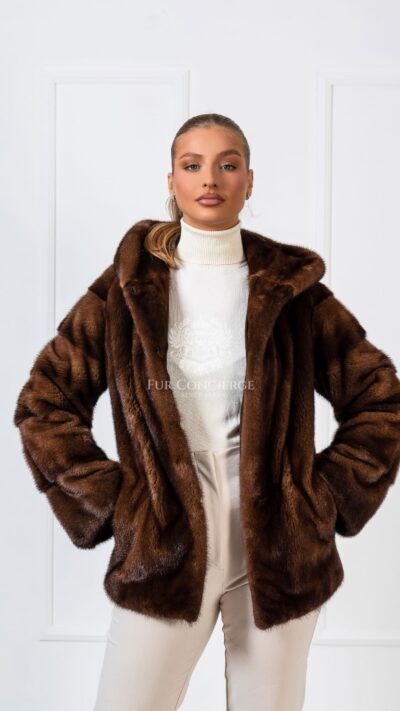 Iris | Luxurious Scandinavian Brown Mink Fur Jacket With Lavish Hood