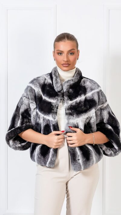 Gemma | Luxury Rex Chinchilla Fur Cape With Stand Up Collar