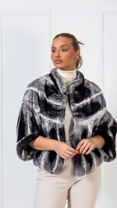 Gemma | Luxury Rex Chinchilla Fur Cape With Stand Up Collar