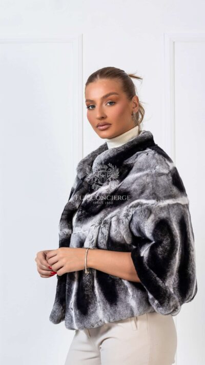 Gemma | Luxury Rex Chinchilla Fur Cape With Stand Up Collar