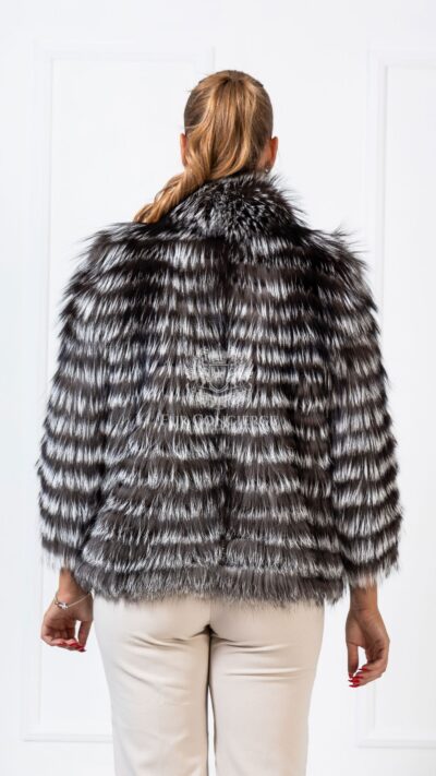 Talulla | Luxury Silver Fox Fur Jacket With Stand Up Collar