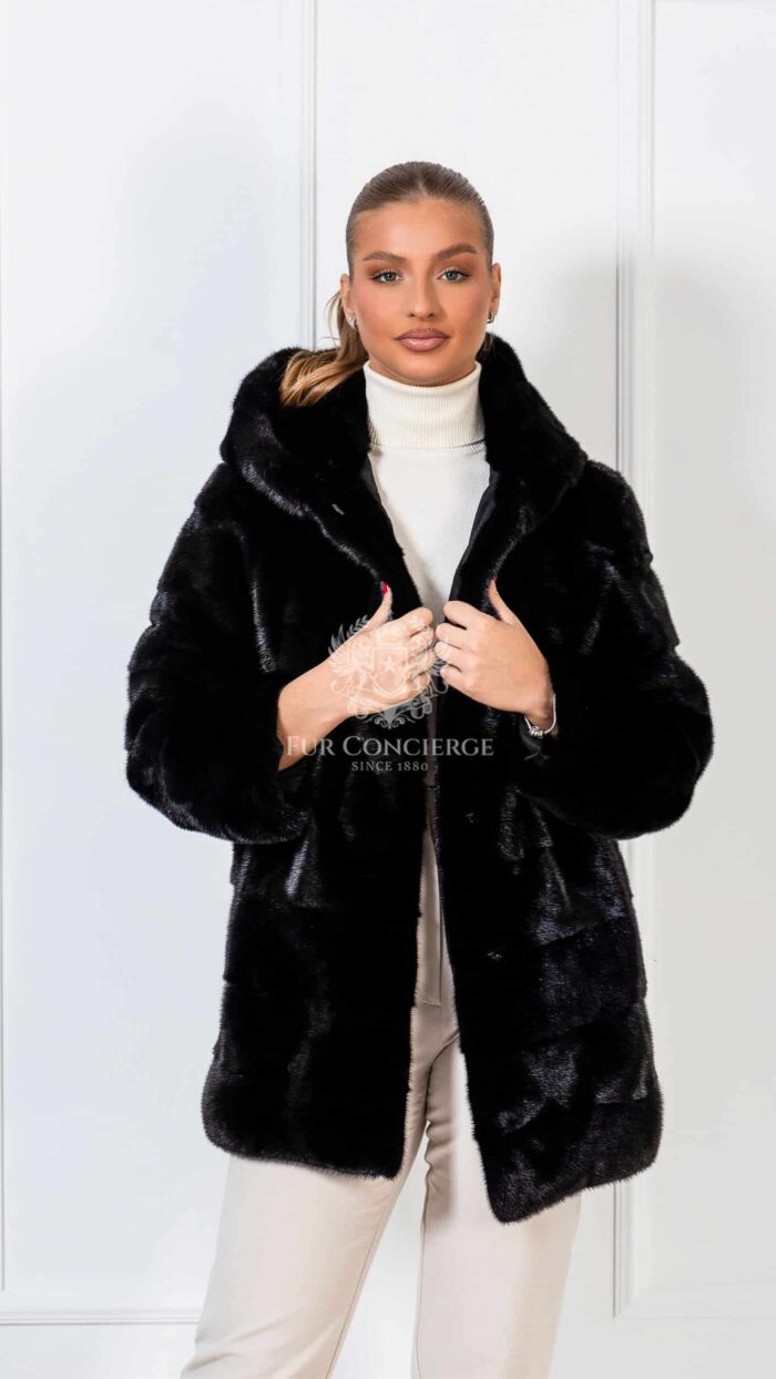 Storm | Luxury Scandinavian Black Saga Mink Fur Jacket With Lavish Fur Hood