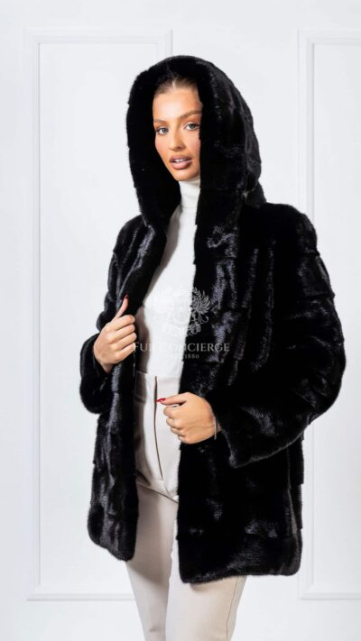 Storm | Luxury Scandinavian Black Saga Mink Fur Jacket With Lavish Fur Hood