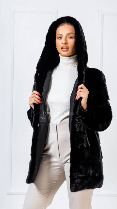 Storm | Luxury Scandinavian Black Saga Mink Fur Jacket With Lavish Fur Hood