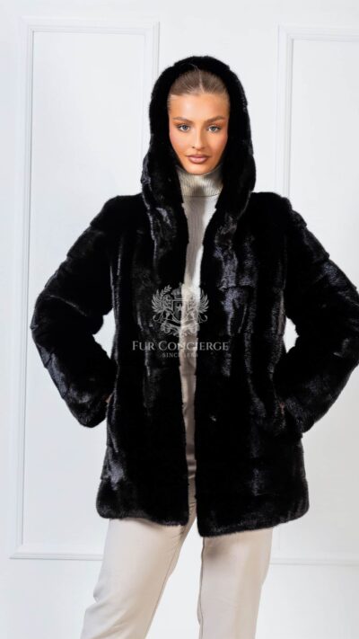 Storm | Luxury Scandinavian Black Saga Mink Fur Jacket With Lavish Fur Hood