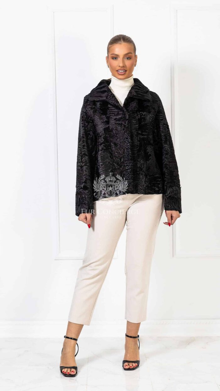 Vera | Luxury Swakara Black Fur Jacket With Lavish Open Collar