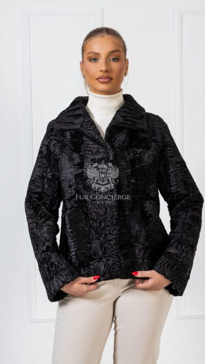 Vera | Luxury Swakara Black Fur Jacket With Lavish Open Collar