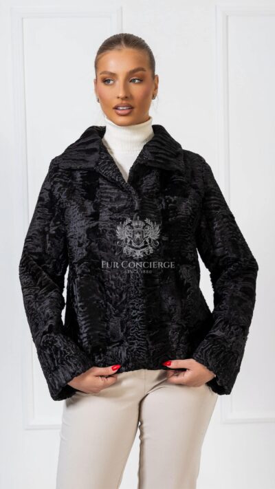 Vera | Luxury Swakara Black Fur Jacket With Lavish Open Collar