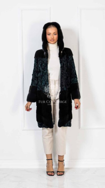 Calista | Luxury Scandinavian Forest Green  Mink With Swakara Fur Coat Combination