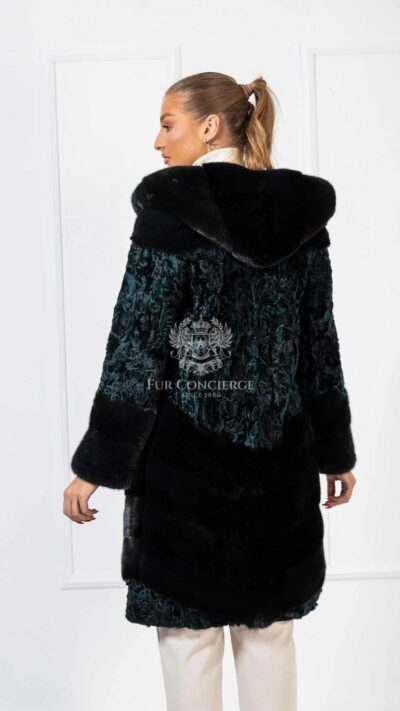 Calista | Luxury Scandinavian Forest Green  Mink With Swakara Fur Coat Combination