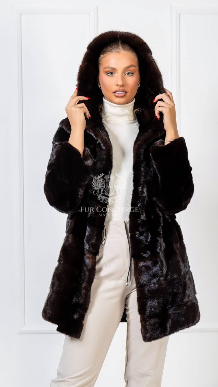 Eulalie | Luxury Scandinavian Mahogany Mink Fur Jacket / Coat With Lavish Fur Hood