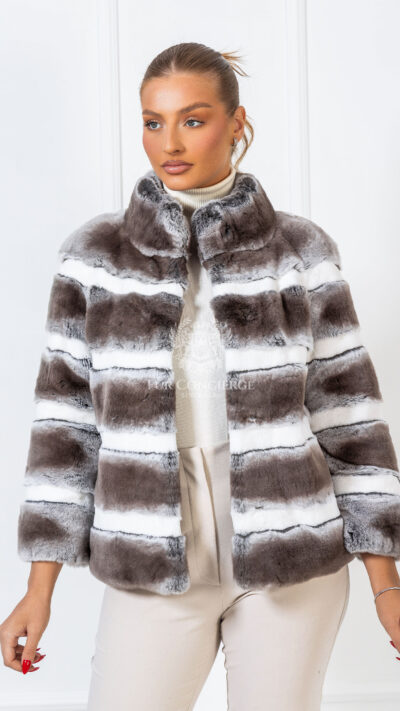 Rain | Luxury Rex Chinchilla Beige Fur Jacket With Stand Collar