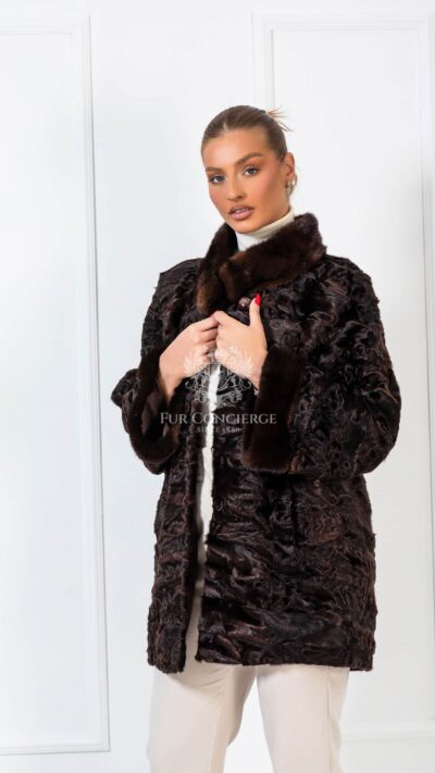 Piper | Luxurious Swakara Brown Mink Fur Jacket With Mink Collar & Cuffs