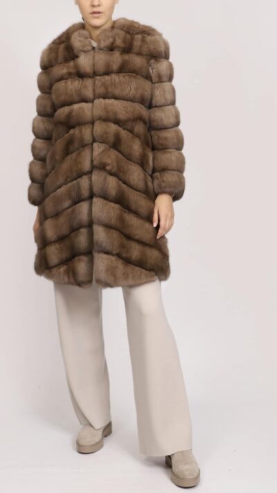 Calliope | Luxury Russian Sable Fur Jacket Honey Brown With Small Collar