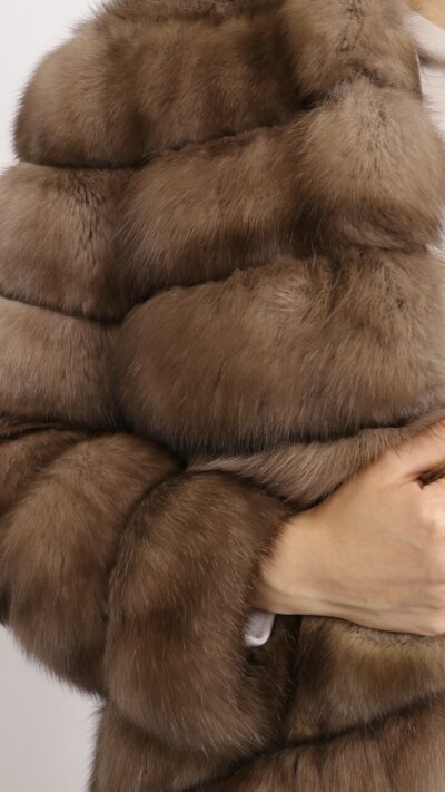 Calliope | Luxury Russian Sable Fur Jacket Honey Brown With Small Collar