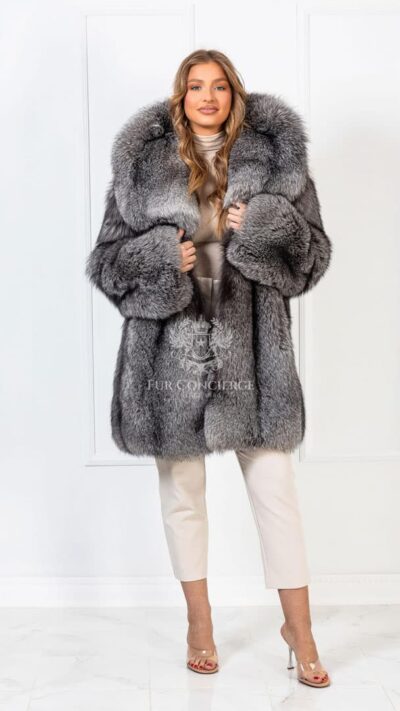 Bowie | Luxury Blue Frost Fox Fur Jacket With Super Lavish Collar