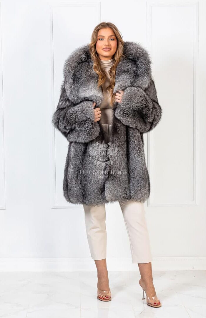 Bowie | Luxury Blue Frost Fox Fur Jacket With Super Lavish Collar