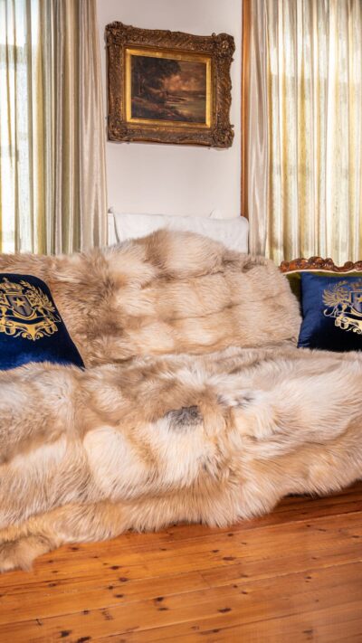 Roma | Real Luxurious Norwegian Saga Beige Latte Fox Fur Throw – Bed Runner