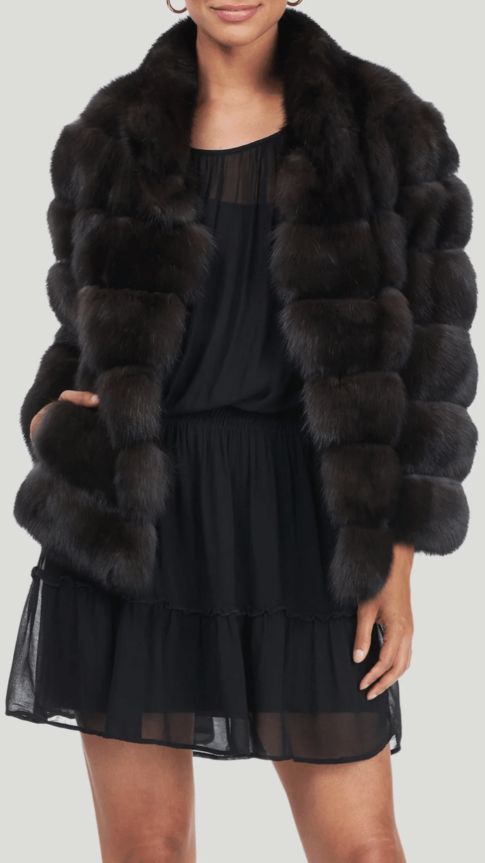 Salome | Luxury Darκ Russian Sable Fur Jacket With Collar